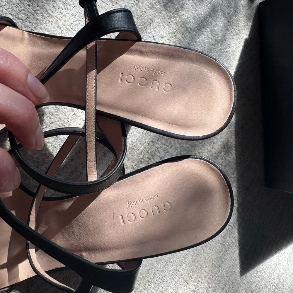 Gucci Black Leather Double G Ankle-Strap Heels
